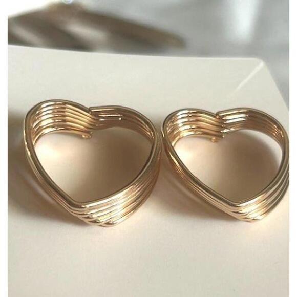 Jewelry - Gold Stacked Heart Earrings 1" Drop Dainty Layered Hearts Romantic Chic Jewelry